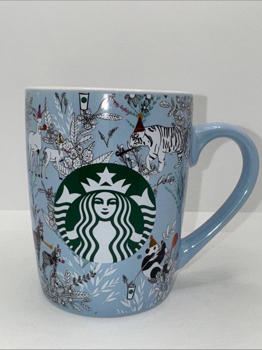 Starbucks 2020 Birthday Mug Zebra Panda Tiger 10oz Blue